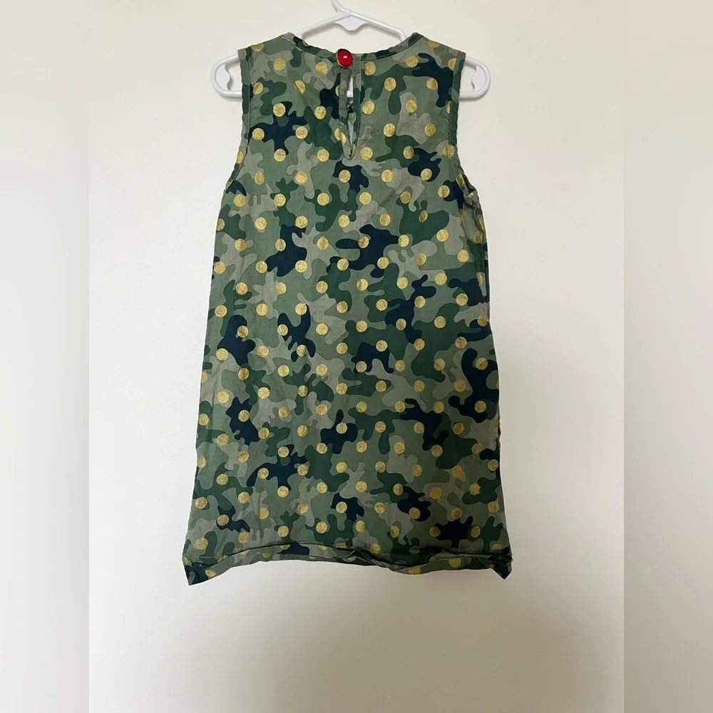 Smiling Button Polka Dot Dress Girls Green Camo Gold Tunic